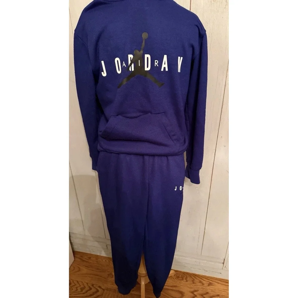 Nike Air Jordan Jump man Blue Boys Hoodie‎ PANTS Tracksuit 2pc Set Size L-12-13Y